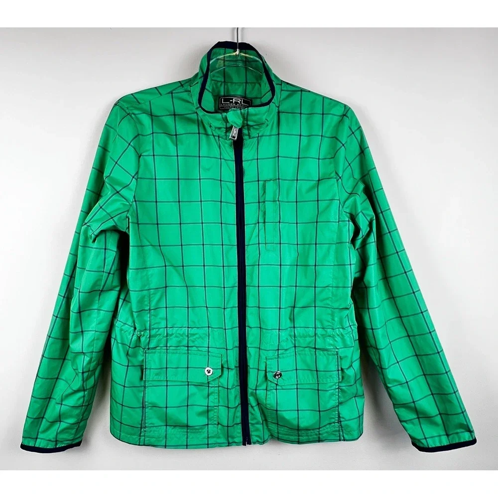 Lauren Ralph Lauren‎ LRL Active Jacket M Kelly Green Windowpane Zip Windbreaker